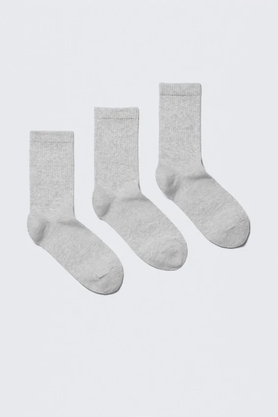 3er-Pack gerippte Sport-Crew-Socken – Grau meliert 3er-Pack gerippte Sport-Crew-Socken – Grau meliert