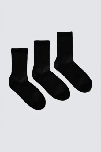 3er-Pack gerippte Sport-Socken – Schwarz