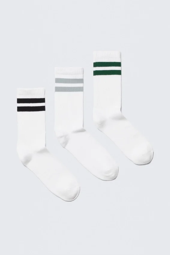 3er-Pack gestreifte Crew-Socken – Weiß mit bunten Streifen 3er-Pack gestreifte Crew-Socken – Weiß mit bunten Streifen
