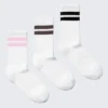 3er-Pack gestreifte Crew-Socken – Weiß – Schwarze Streifen 3er-Pack gestreifte Crew-Socken – Weiß – Schwarze Streifen