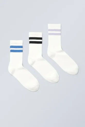 3er-Pack gestreifte Sportsocken – Blau/Schwarz/Lila gestreift