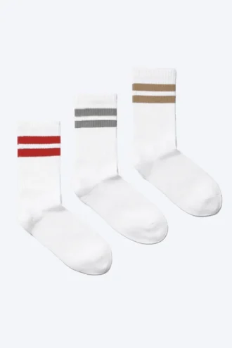 3er-Pack gestreifte Sportsocken – gestreift Weiß – Rot/Grau/Mole