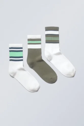 3er-Pack gestreifte Sportsocken – grüne Streifenmischung