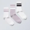 3er-Pack gestreifte Sportsocken – Lila mit schwarzen Streifen