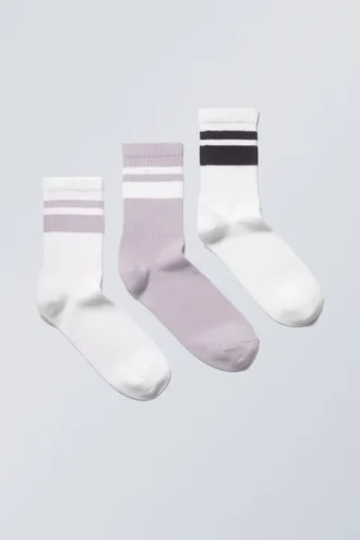 3er-Pack gestreifte Sportsocken – Lila mit schwarzen Streifen