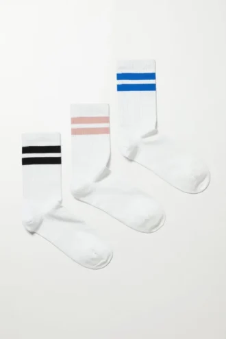 3er-Pack gestreifte Sportsocken – Weiß 3er-Pack gestreifte Sportsocken – Weiß