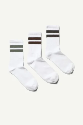 3er-Pack gestreifte Sportsocken – Weiß mit schwarzen Streifen