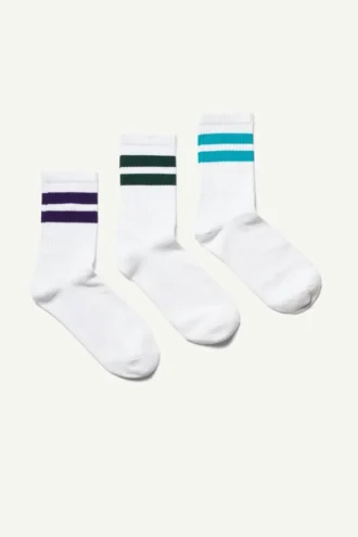 3er-Pack gestreifte Sportsocken – Weiß mit Streifen