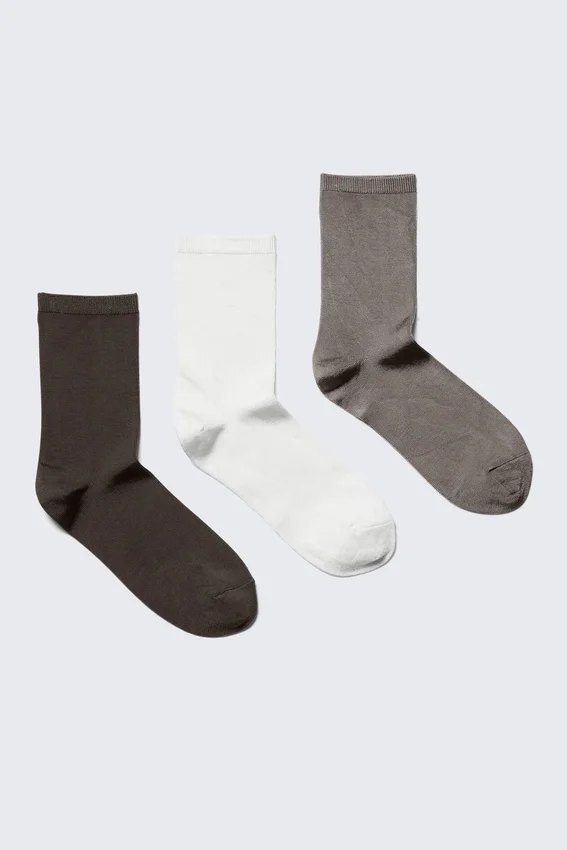 3er-Pack glänzende Socken – Dunkelbraun/Weiß/Braun 3er-Pack glänzende Socken – Dunkelbraun/Weiß/Braun