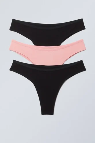 3er-Pack Inez Brazilian Cotton Slips – Schwarz & Hellrosa
