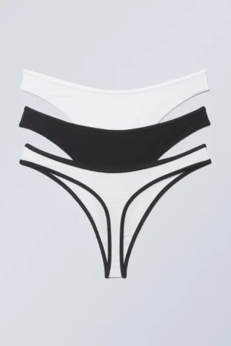 3er-Pack Jade-Baumwoll-String – Schwarz-Weiß