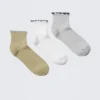 3er-Pack kurze Socken mit Rüschenrand – Beige/Weiß/Grau 3er-Pack kurze Socken mit Rüschenrand – Beige/Weiß/Grau