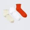 3er-Pack kurze Socken mit Rüschenrand – Hellbeige/Weiß/Orange 3er-Pack kurze Socken mit Rüschenrand – Hellbeige/Weiß/Orange