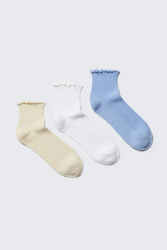 3er-Pack kurze Socken mit Rüschenrand – Hellgelb/Weiß/Hellblau 3er-Pack kurze Socken mit Rüschenrand – Hellgelb/Weiß/Hellblau