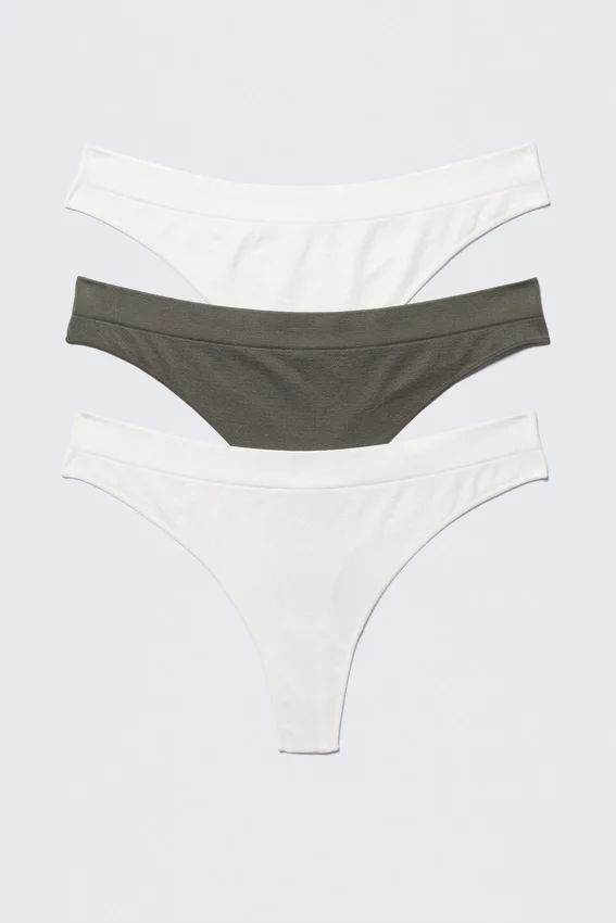3er-Pack nahtlose Tangas – Weiß/Khaki-Grün 3er-Pack nahtlose Tangas – Weiß/Khaki-Grün