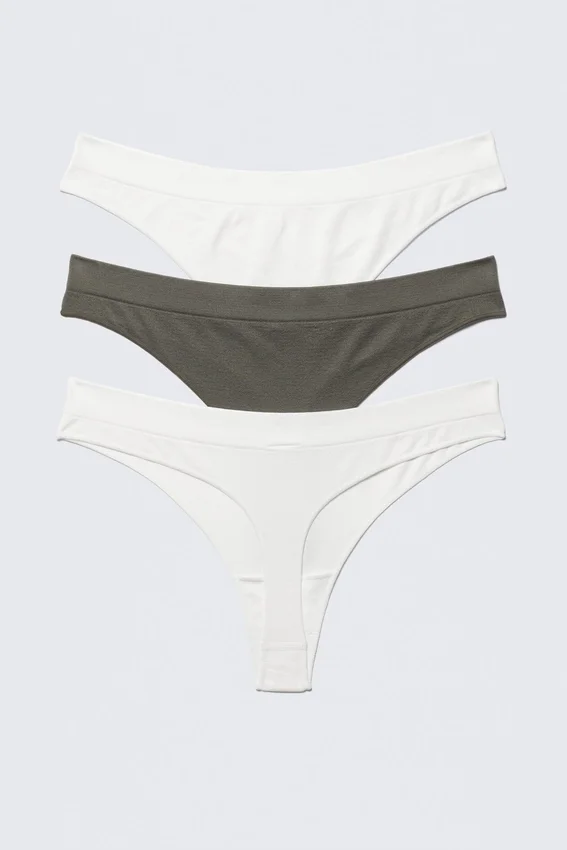 3er-Pack nahtlose Tangas – Weiß/Khaki-Grün 3er-Pack nahtlose Tangas – Weiß/Khaki-Grün