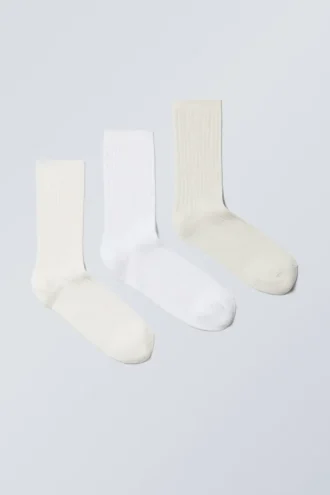 3er-Pack Rippensocken – Weiß-Mix