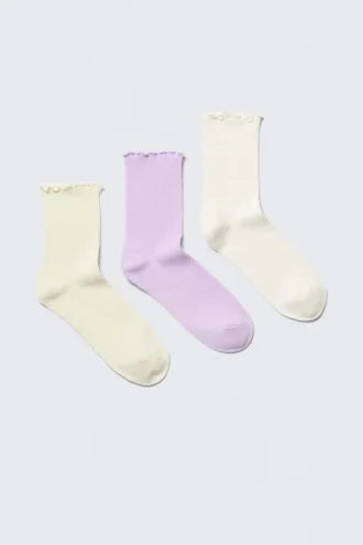 3er-Pack Rüschen-Socken – Gelb/Lila/Weiß