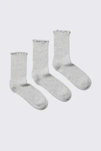 3er-Pack Socken mit Rüschen – Grau meliert