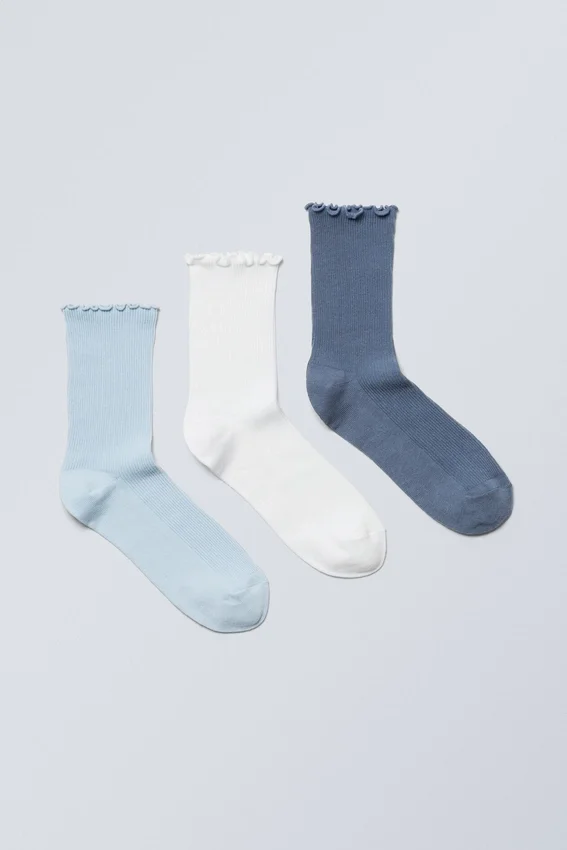 3er-Pack Socken mit Rüschenrand – Blau-Mix 3er-Pack Socken mit Rüschenrand – Blau-Mix