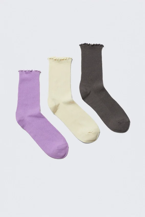 3er-Pack Socken mit Rüschenrand – Flieder/Cremefarben/Dunkelgrau 3er-Pack Socken mit Rüschenrand – Flieder/Cremefarben/Dunkelgrau