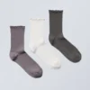 3er-Pack Socken mit Rüschenrand – Lila/Cremefarben/Dunkelgrau 3er-Pack Socken mit Rüschenrand – Lila/Cremefarben/Dunkelgrau