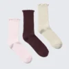 3er-Pack Socken mit Rüschenrand – Rosa/Burgunderrot/Beige 3er-Pack Socken mit Rüschenrand – Rosa/Burgunderrot/Beige