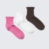 3er-Pack Socken mit Rüschenrand – Rosa/Weiß/Braun 3er-Pack Socken mit Rüschenrand – Rosa/Weiß/Braun