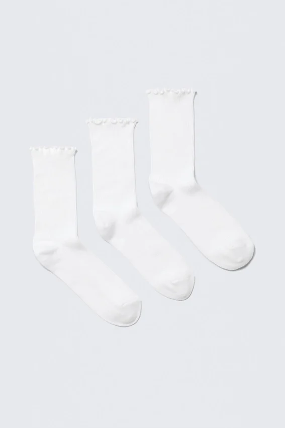 3er-Pack Socken mit Rüschenrand – Weiß 3er-Pack Socken mit Rüschenrand – Weiß