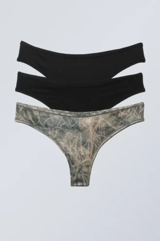 3er-Pack Soul Soft Tangas – Schwarz & Scribble