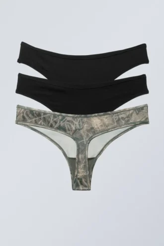 3er-Pack Soul Soft Tangas – Schwarz & Scribble