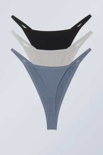 3er-Pack Soul Tanga-String – Grau, Schwarz, Blau