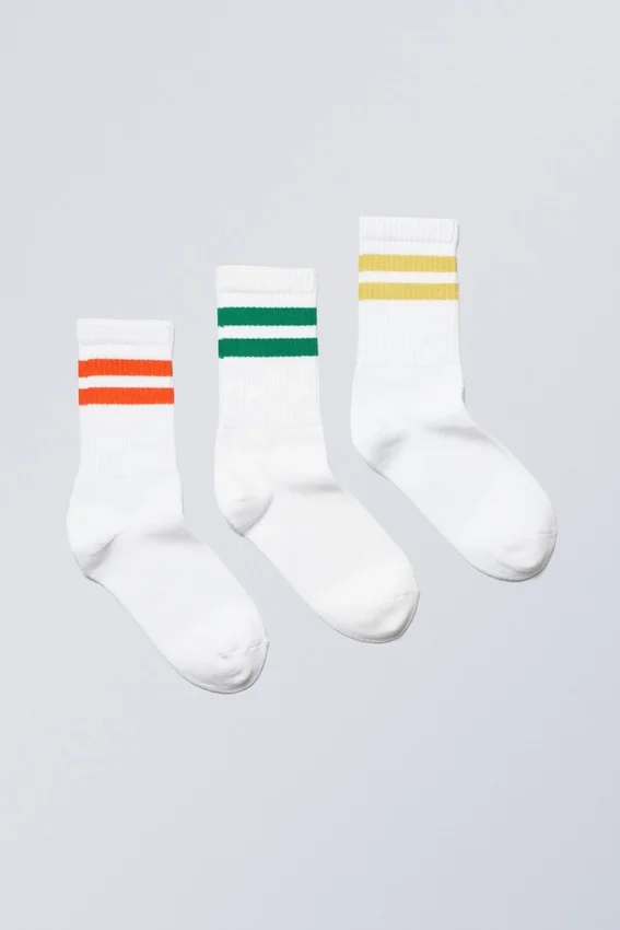 3er-Pack Sport-Socken mit Streifen – Gelb, Grün, Rot 3er-Pack Sport-Socken mit Streifen – Gelb, Grün, Rot