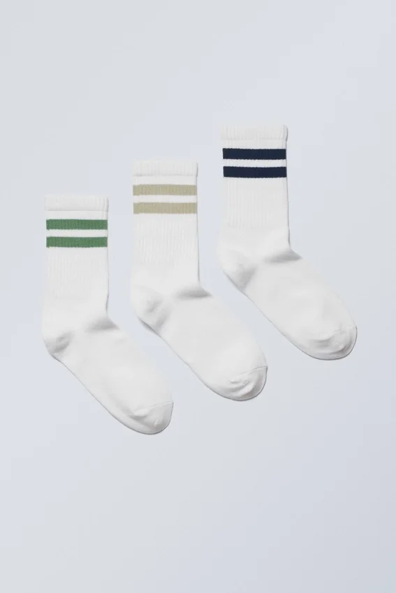 3er-Pack Sport-Socken mit Streifen – Grün, Khaki, schwarze Streifen 3er-Pack Sport-Socken mit Streifen – Grün, Khaki, schwarze Streifen