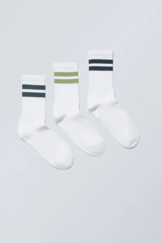 3er-Pack Sport-Socken mit Streifen – grüne Streifenmischung