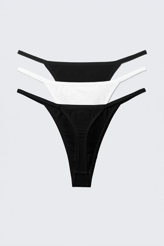 3er-Pack weiche Baumwoll-Tangas – Schwarz/Schwarz/Weiß 3er-Pack weiche Baumwoll-Tangas – Schwarz/Schwarz/Weiß