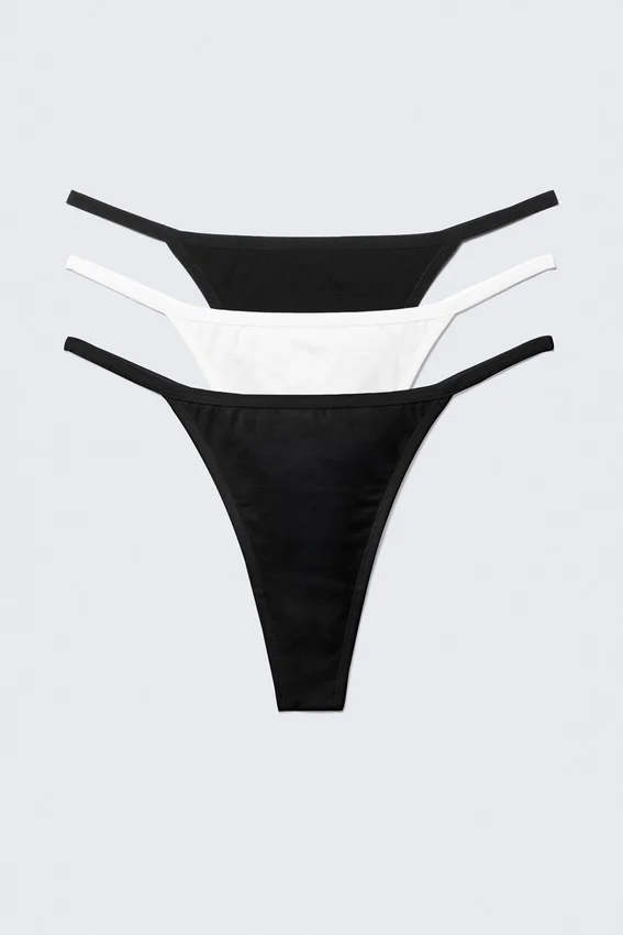 3er-Pack weiche Baumwoll-Tangas – Schwarz/Schwarz/Weiß 3er-Pack weiche Baumwoll-Tangas – Schwarz/Schwarz/Weiß