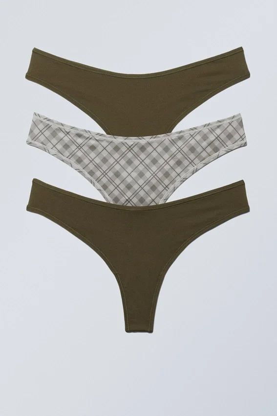 3er-Pack weiche Tangas – Dunkelkhaki/Kariert 3er-Pack weiche Tangas – Dunkelkhaki/Kariert