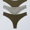 3er-Pack weiche Tangas – Dunkelkhaki/Kariert 3er-Pack weiche Tangas – Dunkelkhaki/Kariert