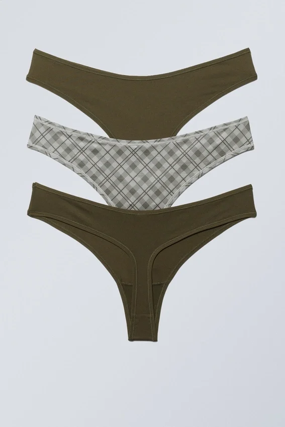 3er-Pack weiche Tangas – Dunkelkhaki/Kariert 3er-Pack weiche Tangas – Dunkelkhaki/Kariert