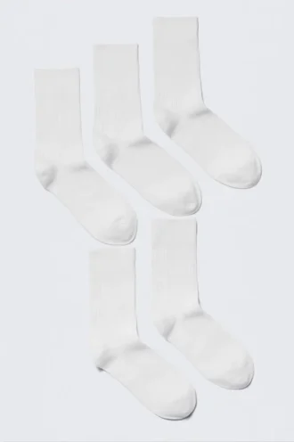 5er-Pack gerippte Crew-Socken – Weiß