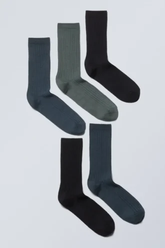 5er-Pack Rippensocken – Dunkelgrau Blau Grün
