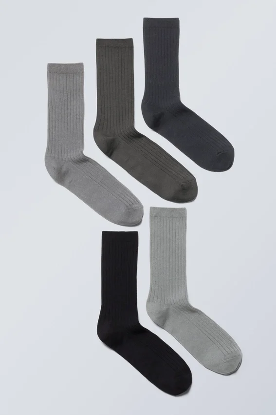5er-Pack Rippensocken – Dusty Grey Mix 5er-Pack Rippensocken – Dusty Grey Mix