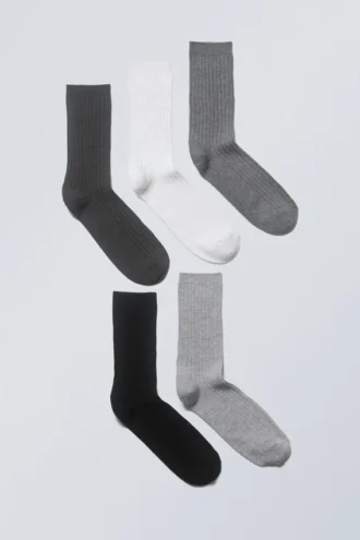 5er-Pack Rippensocken – Grau meliert