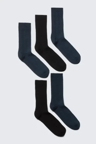5er-Pack Rippensocken – Schwarz/Dunkelblau meliert