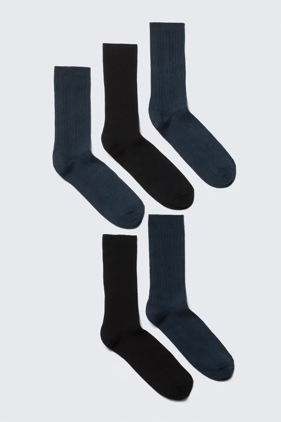 5er-Pack Rippensocken – Schwarz/Dunkelblau meliert 5er-Pack Rippensocken – Schwarz/Dunkelblau meliert