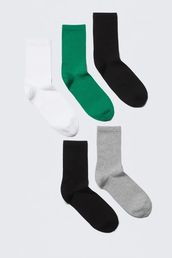 5er-Pack Socken – Schwarz/Weiß/Grau/Grün 5er-Pack Socken – Schwarz/Weiß/Grau/Grün