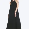 A-Linien-Kleid mit Wasserfallausschnitt – Schwarz