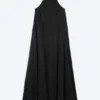 A-Linien-Kleid mit Wasserfallausschnitt – Schwarz