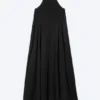 A-Linien-Kleid mit Wasserfallausschnitt – Schwarz